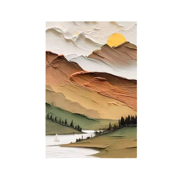 DAFEN 마을 유화 컬러 풍경 거실 배경 장식 그림 크림 바람 추상 질감 일출 현관 벽 그림