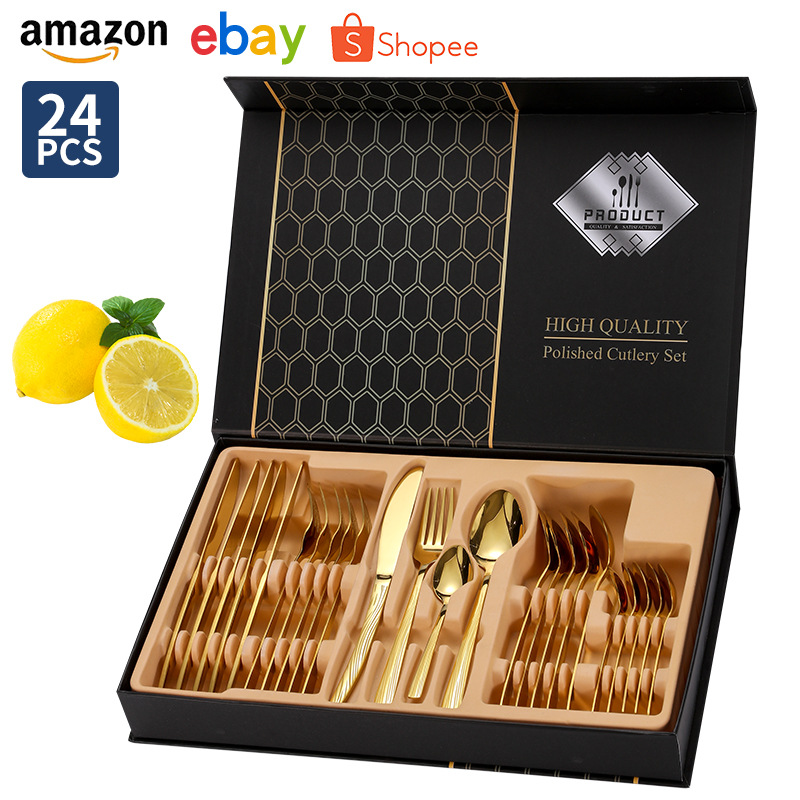 Juego de vajilla occidental de acero inoxidable Amazon, 24 piezas, caja de regalo