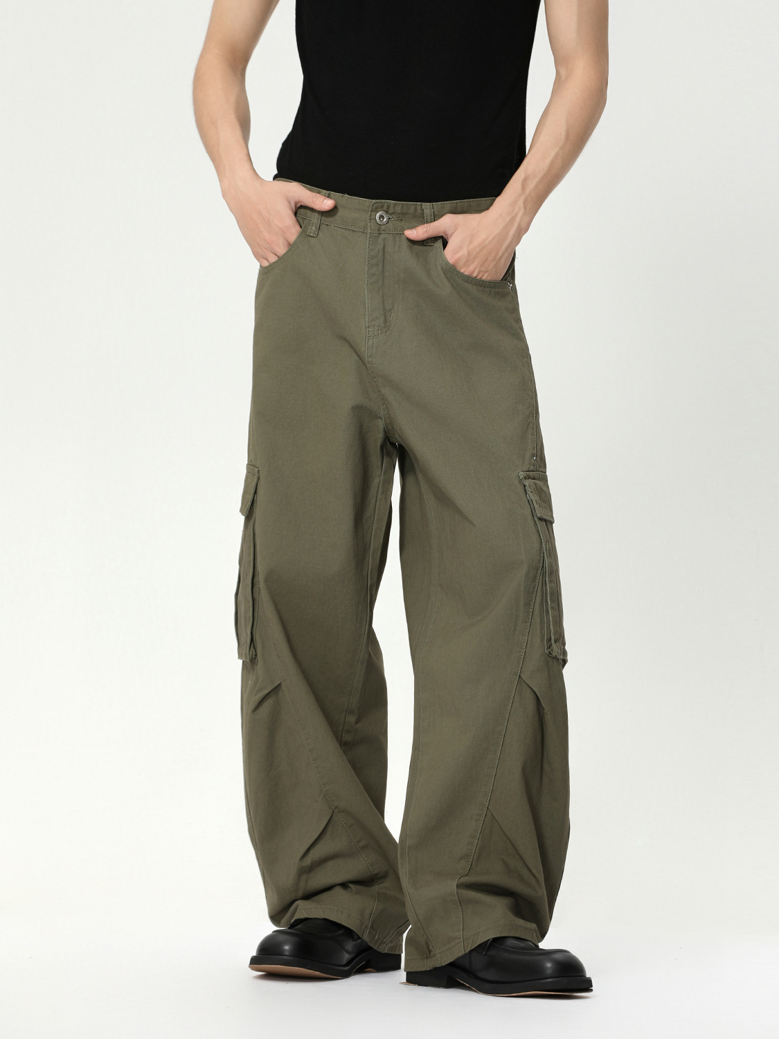 MTLCLOTHES Hombres| American High Street algodón casuales rascar pliegues multi-bolsillo herramienta cimeta lavado con agua jeans