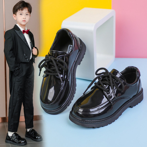 Boys' Soft Sole Leather Shoes Spring and Autumn New Arrival Black Children's Medium and Large Size School Performance Shoes
