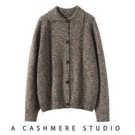 山羊绒衫女士麻花重工带扣彩色粒子百搭春秋季新款外套宽松针织衫