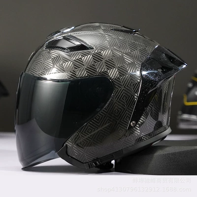 Motosiklet kaskı (dəbilqə): Ultra Light Carbon Fiber 3/4 - 12k-bright-black-transparent-black-lenses-m