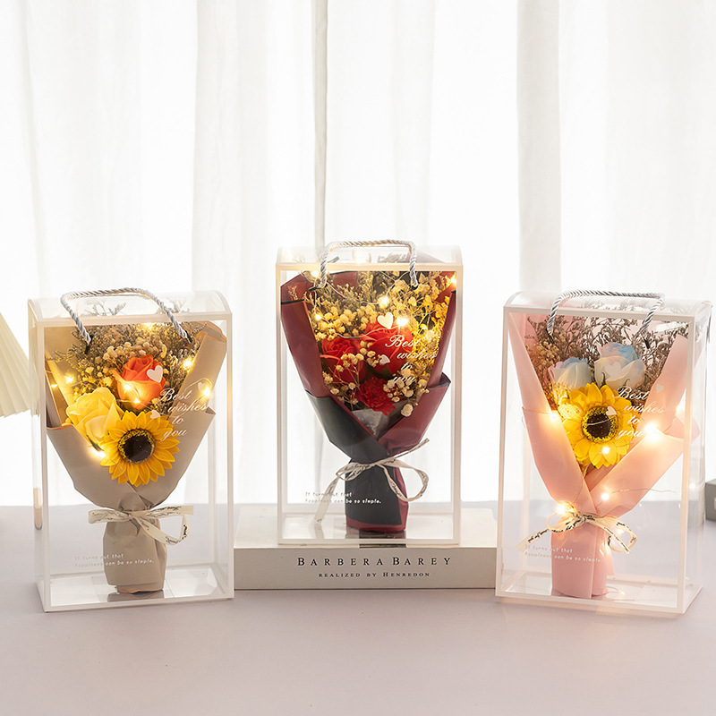 バレンタインデーギフト ソープローズブーケ カーネーション ひまわり 完成品 輸入造花 ドライフラワー クリエイティブギフト|undefined