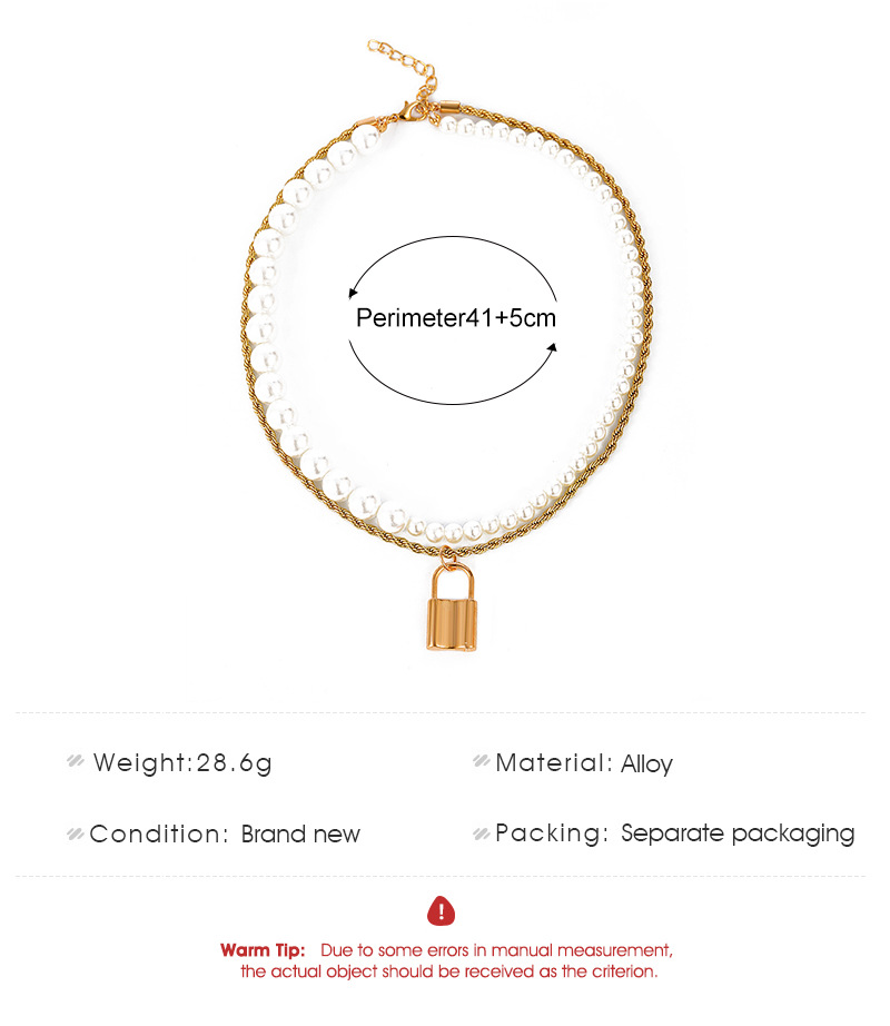 Multi-layered Pearl And Lock Necklace With Personalized Chain_voghion.com