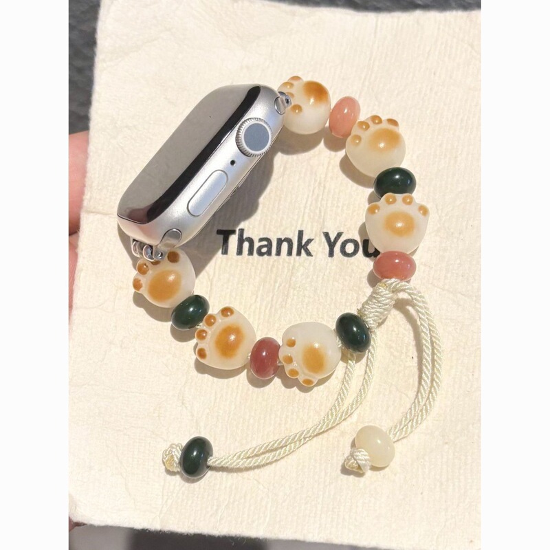 Great value and suitable for Huawei 8/9/10 series, cute cat paw beaded braided strap, universal for Apple watch s10/SE Great value and suitable for Huawei 8/9/10 series, cute cat paw beaded braided strap, universal for Apple watch s10/SE