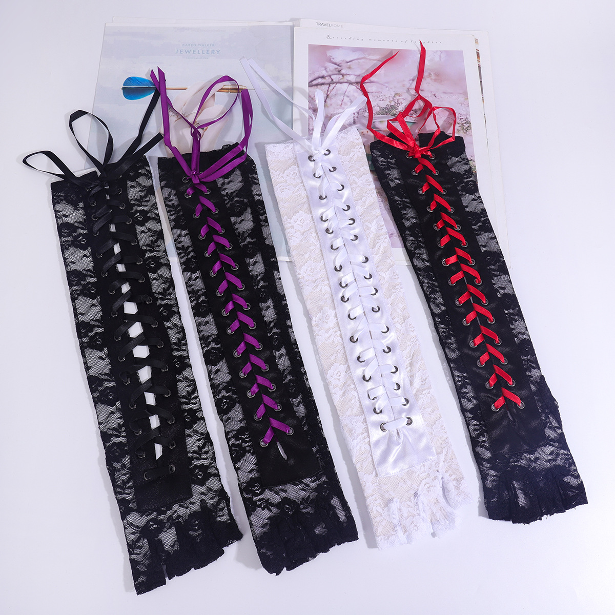 Miskon sexy medio dedo guantes de las mujeres largas con cordones mangas punk fiesta de halloween