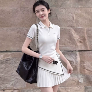 2026超火夏装独特漂亮一整套韩系白色polo领上衣百褶裙子两件套女