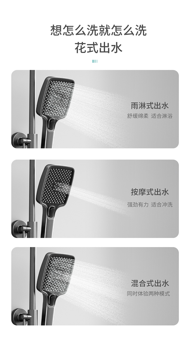 Modern new all-copper smart digital display shower head set, home bathroom shower head set, gun gray, pressurized undefined
