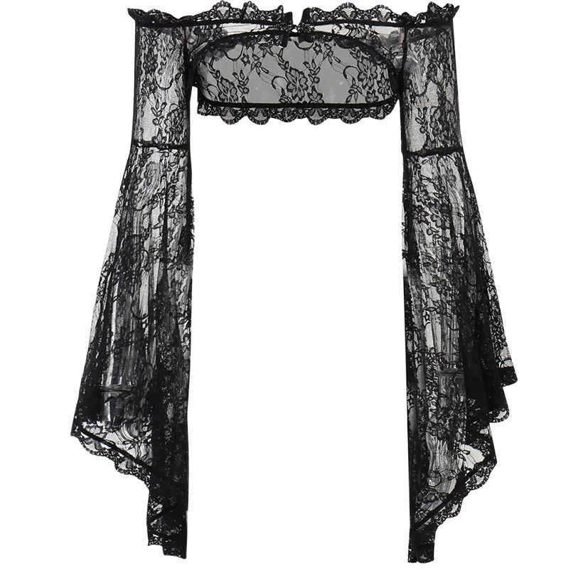 CF22179 Темный стиль темперамент сексуальный топ женщин европейские и американские пуговицы шить кружева Перспектива с длинным рукавом Блузка Кардиган