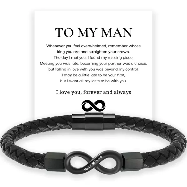 Cross-border 8-word stainless steel leather bracelet hand-woven personality infinite 8-word leather men's bracelet magnetic buckle bracelet