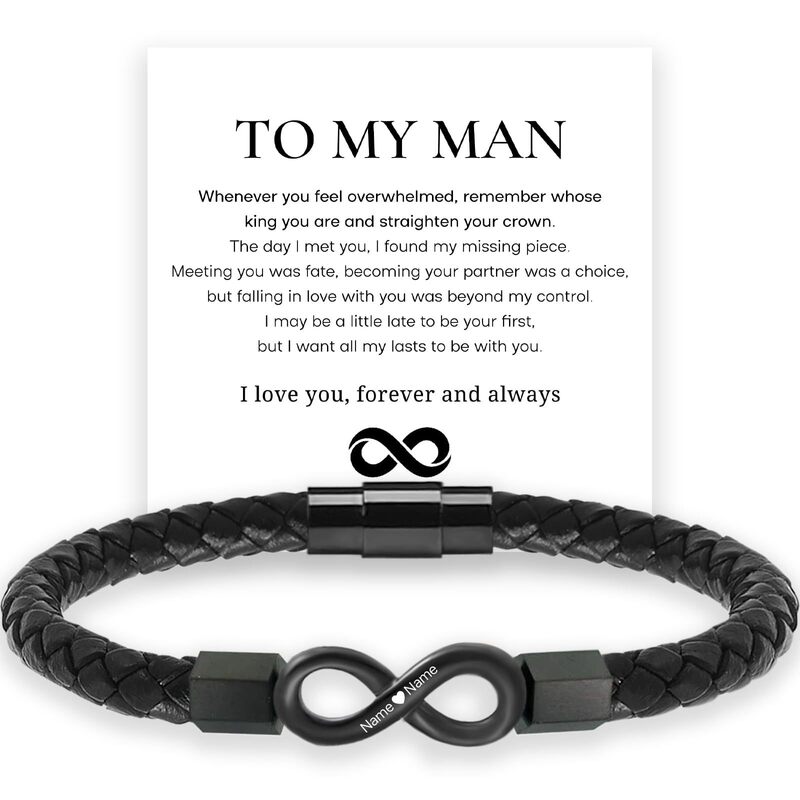 Cross-border 8-word stainless steel leather bracelet hand-woven personality infinite 8-word leather men's bracelet magnetic buckle bracelet Cross-border 8-word stainless steel leather bracelet hand-woven personality infinite 8-word leather men's bracelet magnetic buckle bracelet