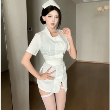 Sexy Lingerie, Sexy Nurse Uniform, Pure Desire, No-Take-Off Pajamas, Round Neck Short Skirt, Strappy Doctor's White Angel Suit