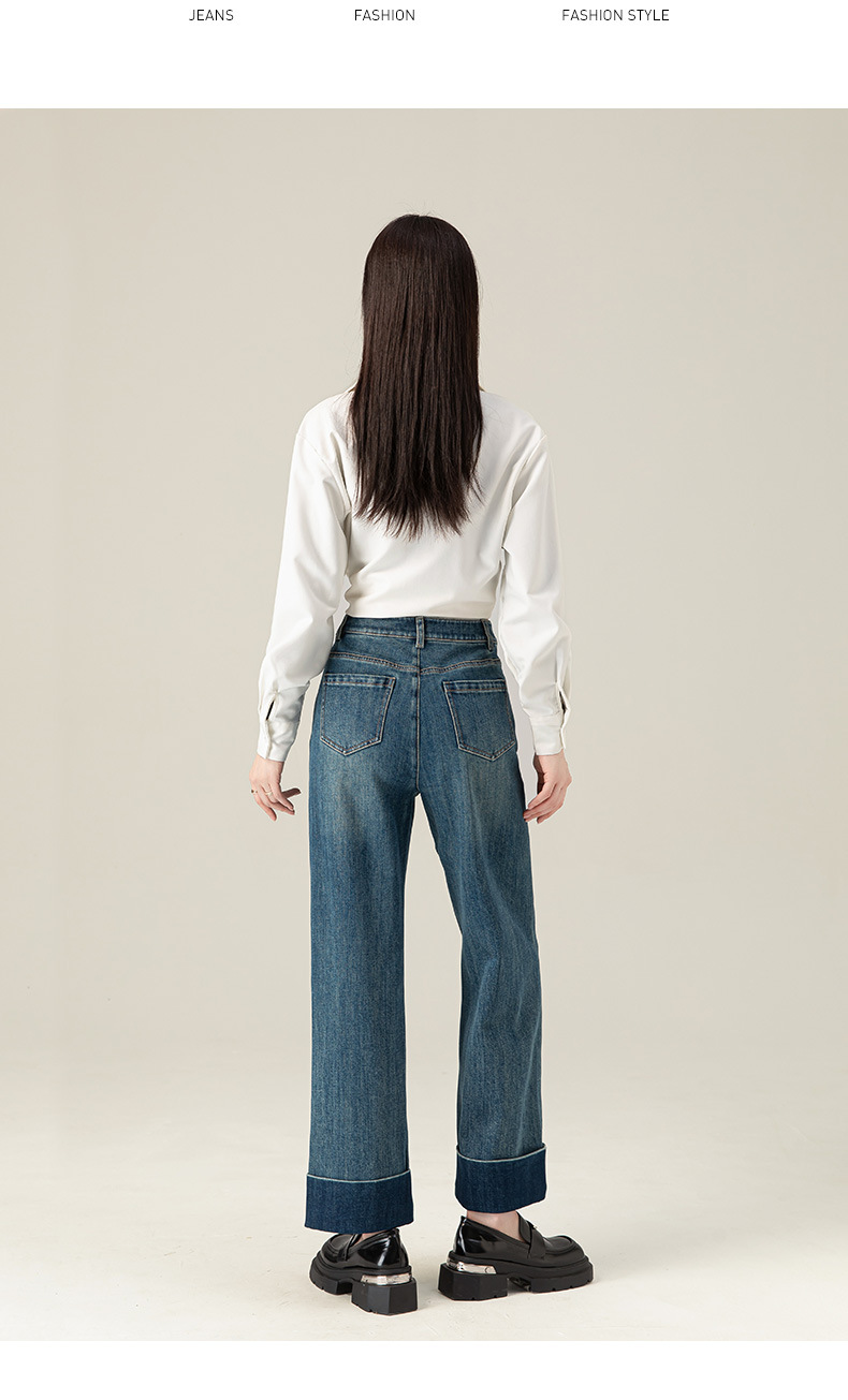 Quần jean ống đứng cạp cao Xinge chất Tencel mềm rủ, gấu gập cho nữ dáng nhỏ — Xanh đá quý chi tiết 19