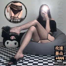 性感情趣丝袜薄款油亮女情趣波点吊带丝袜开裆免脱辣妹黑丝袜3205