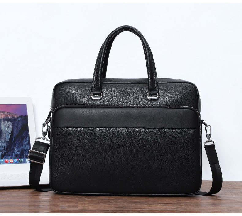 Túi xách tay nam da bò thật 39×9×29 cm đựng laptop 15 inch, túi công sở đeo chéo một vai — Màu đen chi tiết 3