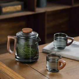 客厅紫砂高硼硅透明烟灰色玻璃泡茶壶办公室茶水分离过滤煮茶壶