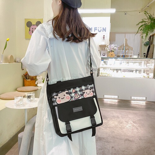Canvas bag female summer primary school student handbag tutoring bag carrying book bag college student class bag tutoring shoulder crossbody bag