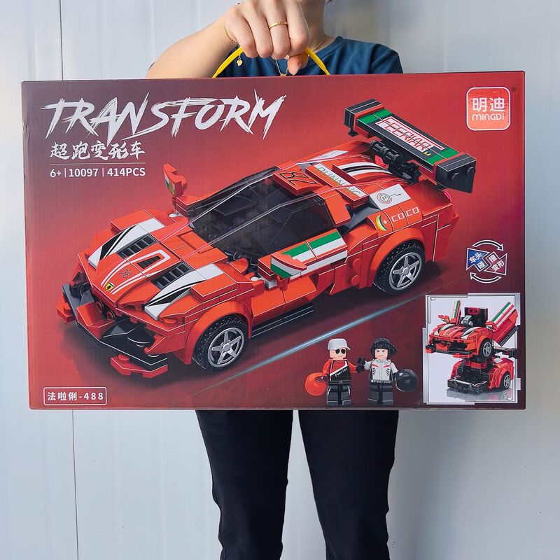 Big gift box building blocks toy deformation Super running car model children's small particles assembling compatible building blocks boy gift