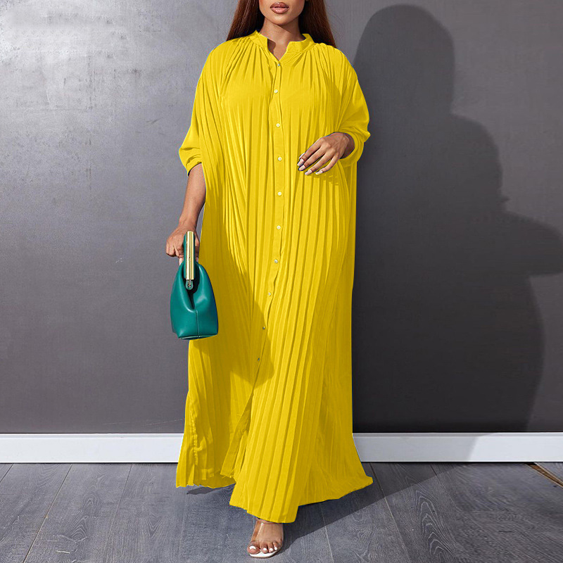 Women's Shirt Dress Casual Standing Collar Button Long Sleeve Solid Color Maxi Long Dress Daily display picture 6