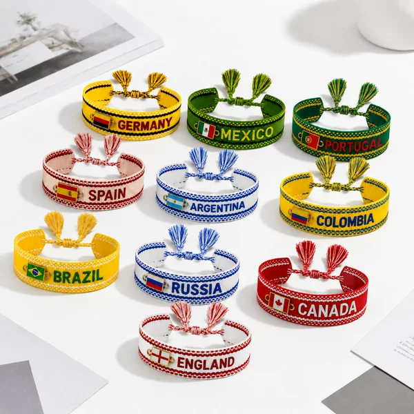 Customized National Flag Bracelets, Hand-Woven Tassels, Adjustable Friendship Braided Bracelets, Usa and Spain Support
