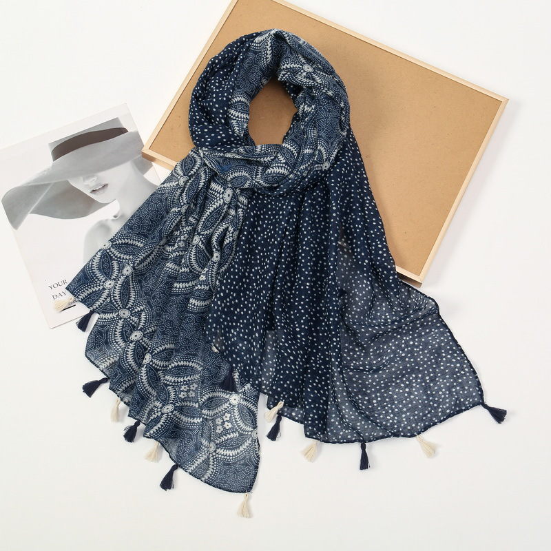 New Literary Small Fresh Cotton And Linen Retro Fringed Scarf Women's Beautiful Printed Silk Scarf Sunscreen Shawl_voghion.com