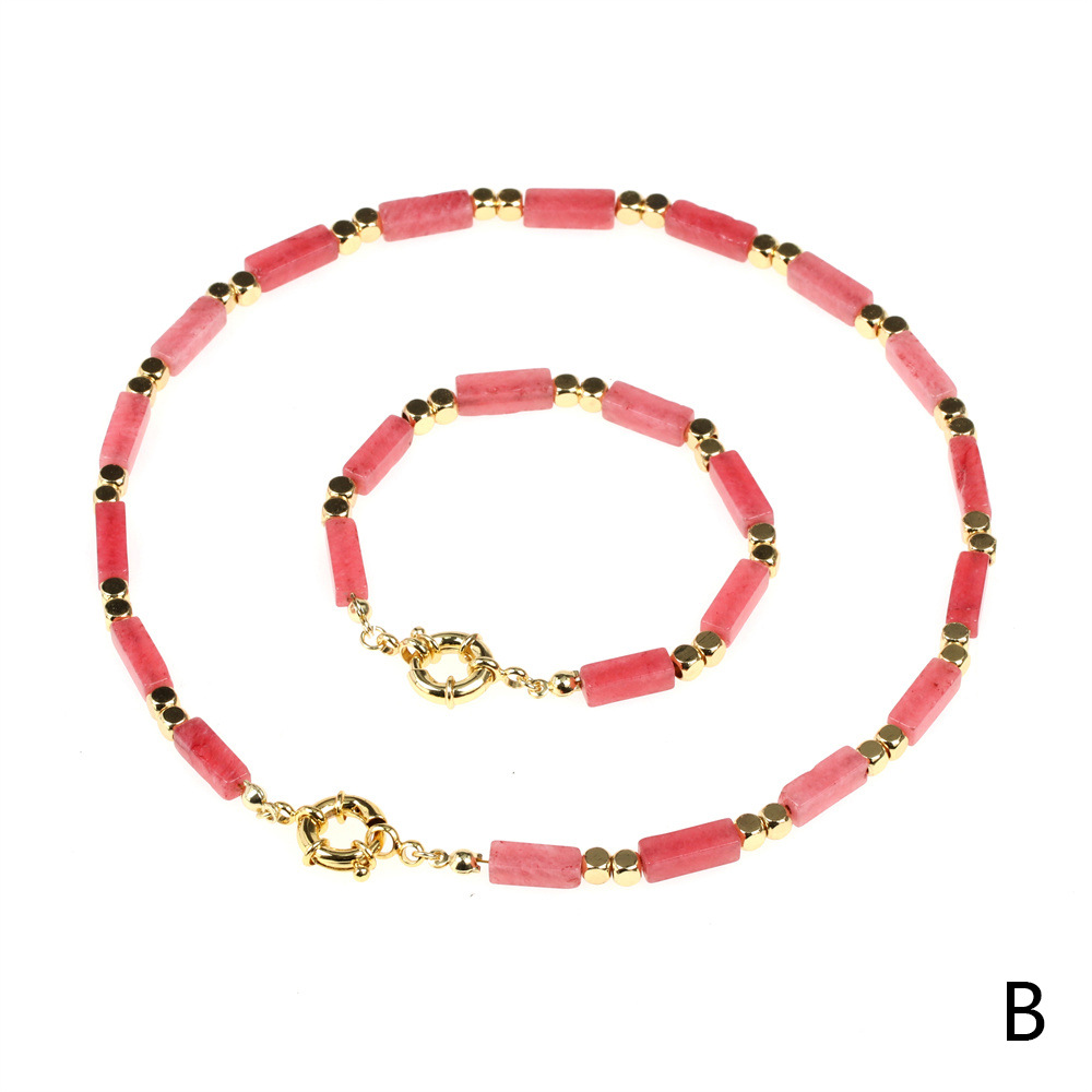 Fashion Rectangle Copper Plating Artificial Gemstones Bracelets Necklace 2 Piece Set