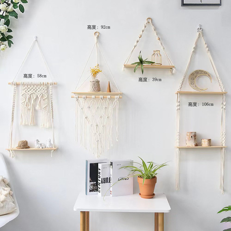 Bohemian Style Hand-woven Tapestry Wall Decoration Storage Rack Hanger Storage Board Homestay Flower Pot Rack Decoration