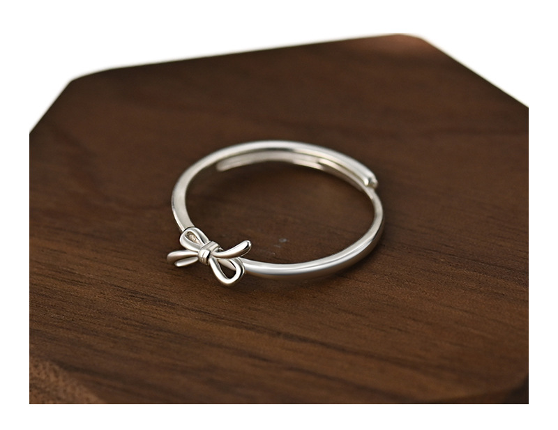 Sterling Silver Sweet Simple Style Bow Knot Adjustable Ring display picture 5