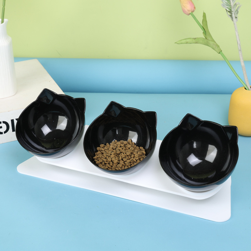 Cuenco de comida para gatos cuenco de gato antideslizante cuenco de alimentación oblicuo de dos colores tazón para beber tazón doble para mascotas tazón de plástico para mascotas