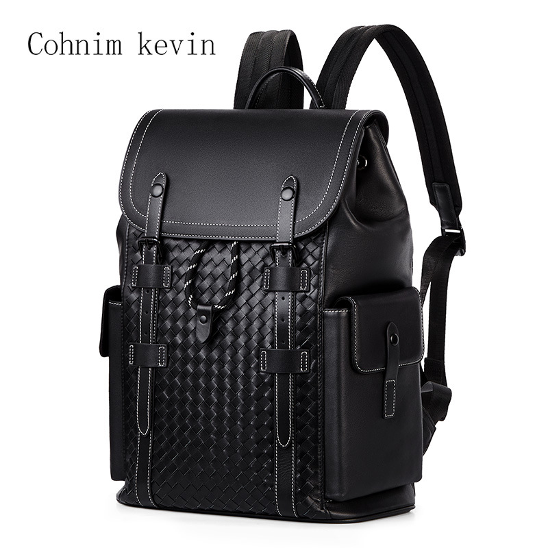 Cohnim Kevin Men's Genuine Leather Versatile 15inch Laptop Bag Business Travel High-End Backpack_voghion.com