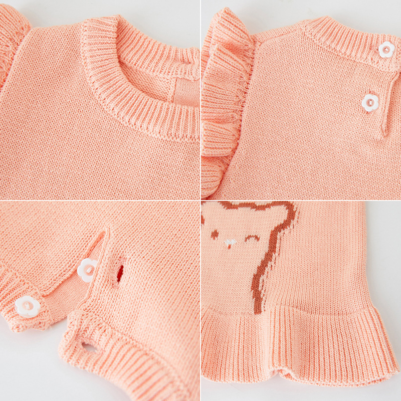 Primavera y otoño bebé suéter de oído de madera vestido de algodón niñas Chaleco de punto de estilo occidental suéter de los niños chaleco