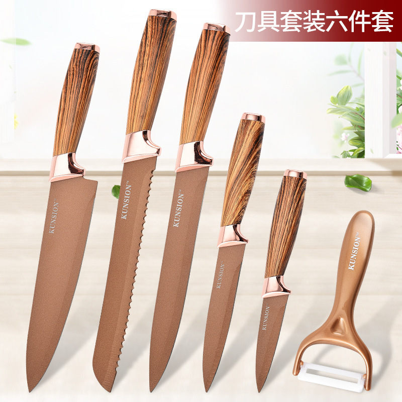 Cuchillo de cocina cuchillo de cocina al por mayor caliente de fábrica cuchillo de cocinero cuchillo de seis piezas mango de madera dormitorio cuchillo de fruta cuchillo de cocina