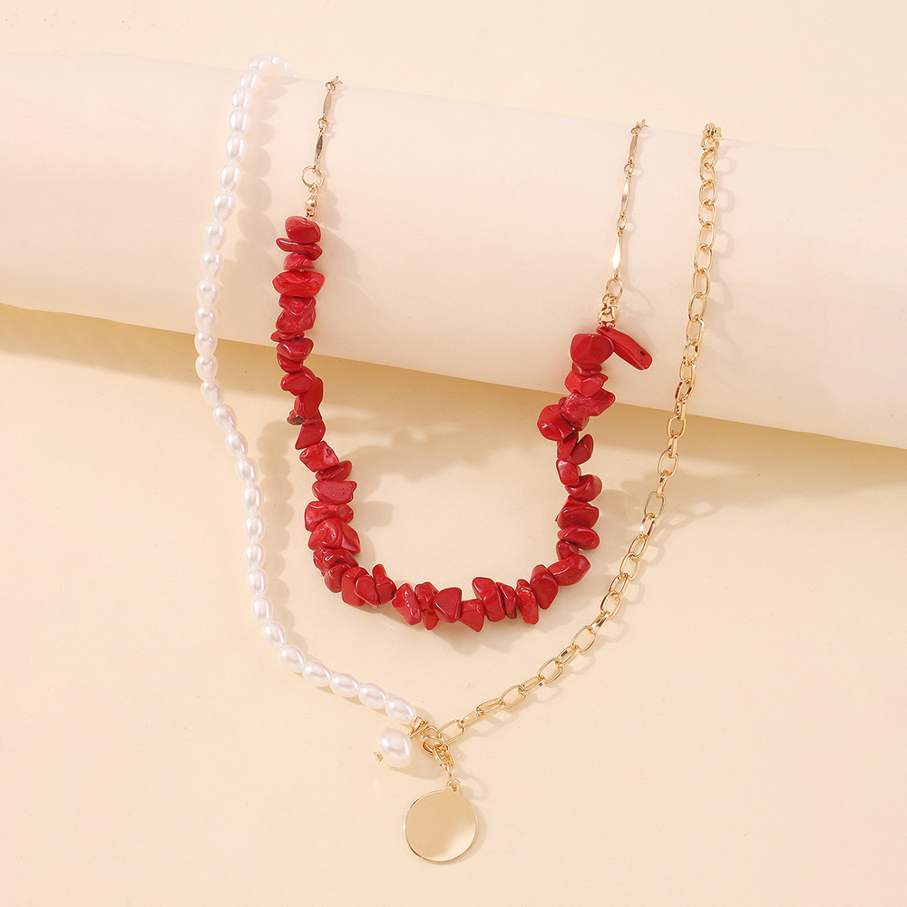 Fashion Natural Stone Disc Pendant Splicing Chain Double-layer Necklace display picture 8
