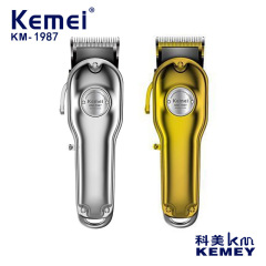 科美理髪器KM-1987金銀色充電式調節可能な炭素鋼チップ金属ボディ電気カット