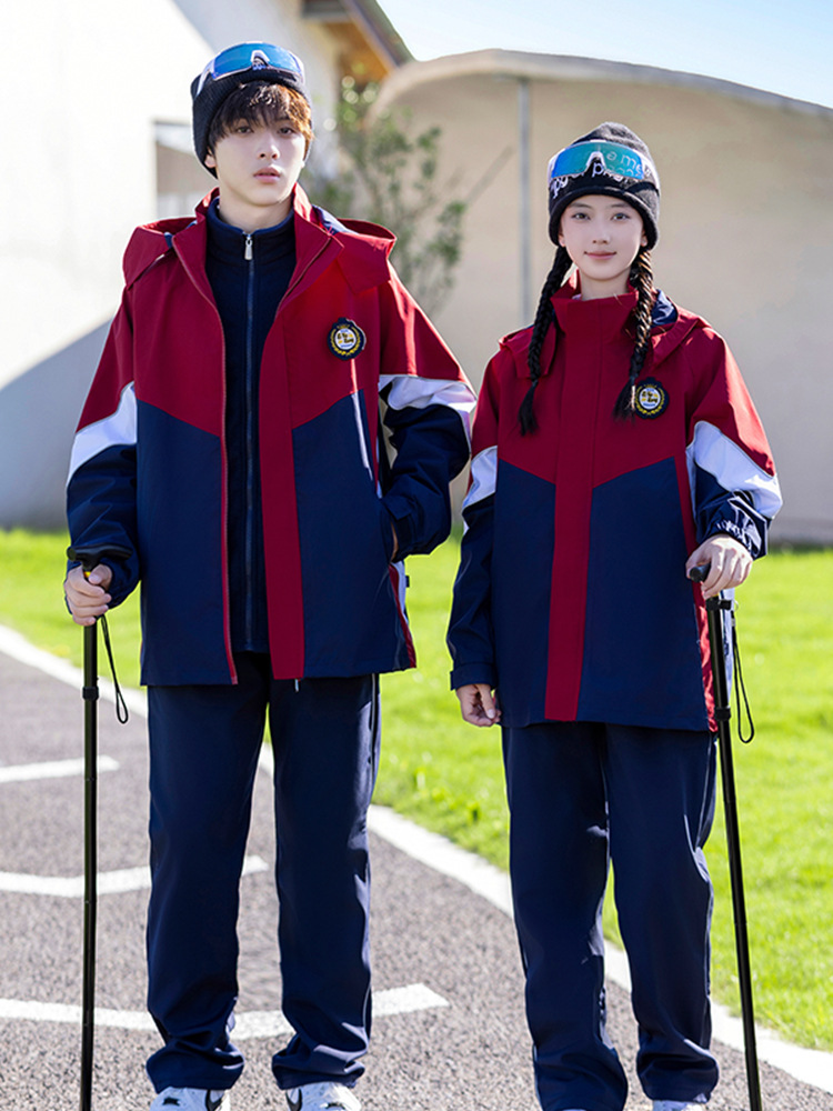 Uniforme escolar de otoño y invierno, traje de asalto grueso 3 - en - 1 desmontable, traje de invierno infantil, conjunto de tres piezas