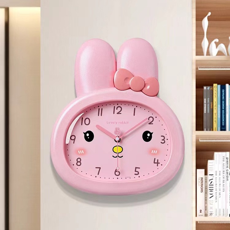 小兔子卡通挂钟儿童房客厅时尚挂墙钟表家用卧室新款2023静音时钟