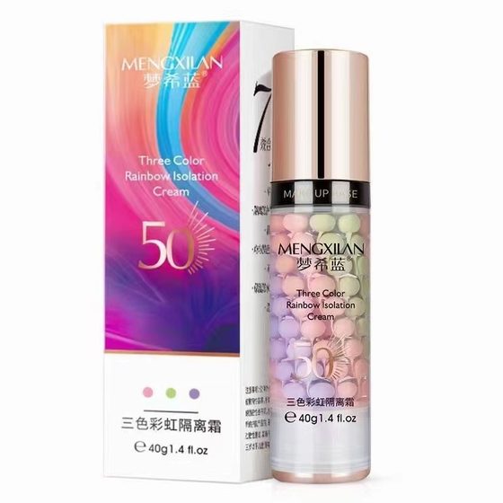 Mengxilan three-color bird excrement isolation sunscreen rainbow makeup combination suit moisturizing concealer makeup front base brightening