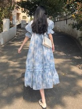 2275夏季气质女装法式公主裙海边蓝色碎花仙女连衣裙子质感高级感