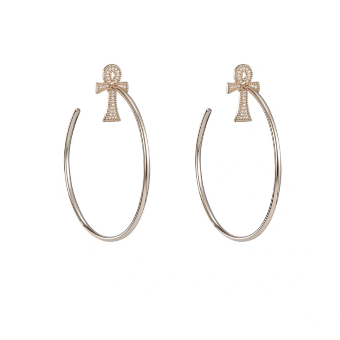 Full Diamond Ankaka Cross Earrings Slimming Face Small Large Earrings for Women