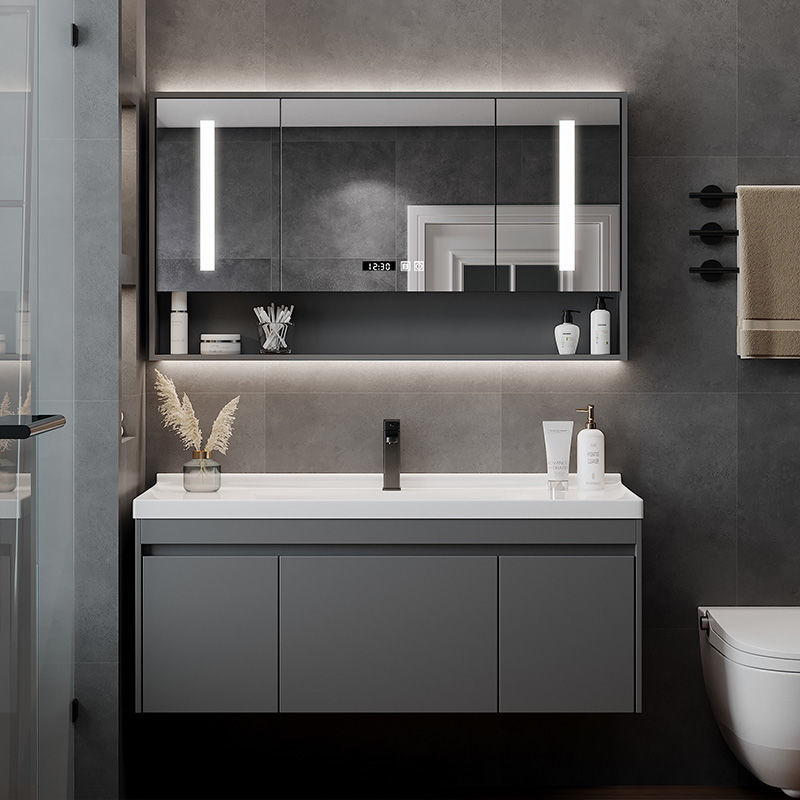 Inteligente gabinete de baño combinación moderno minimalista lavabo de baño mesa de lavado de manos integrado lavabo de cerámica