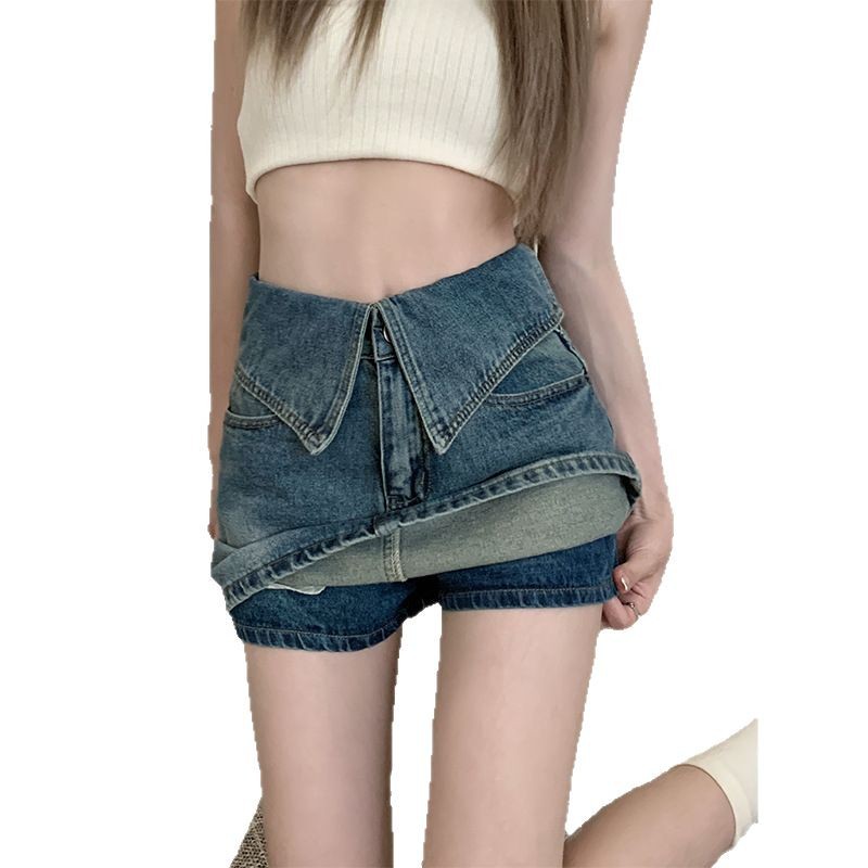 Retro Style High Waisted Denim Skirt plus Size A-Line Silhouette Women's Summer Bottoms Flattering for Petite Figures_ecoleips.com