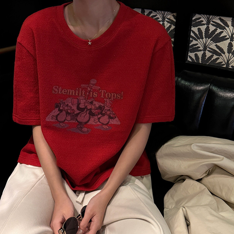 Leino Early Spring New Korean-Style Cartoon Print Short-Sleeve T-Shirt for Women 2025 Fashionable and Youthful Inner Wear Top Ins Leino Early Spring New Korean-Style Cartoon Print Short-Sleeve T-Shirt for Women 2025 Fashionable and Youthful Inner Wear Top Ins