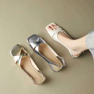 French-Style Low-Heeled Sandals for Women, 2025 Summer New Retro Peep-Toe Open-Back Square-Toe Versatile Chunky Heel Sandals