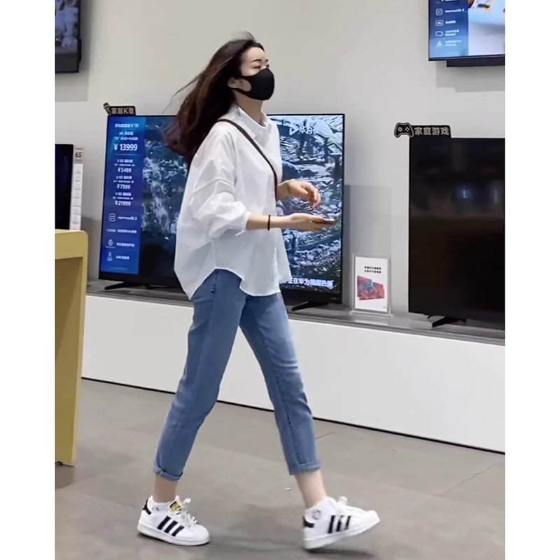 春秋季穿搭一整套2025年新款女装高级感白衬衫显瘦两件套装牛仔裤|undefined