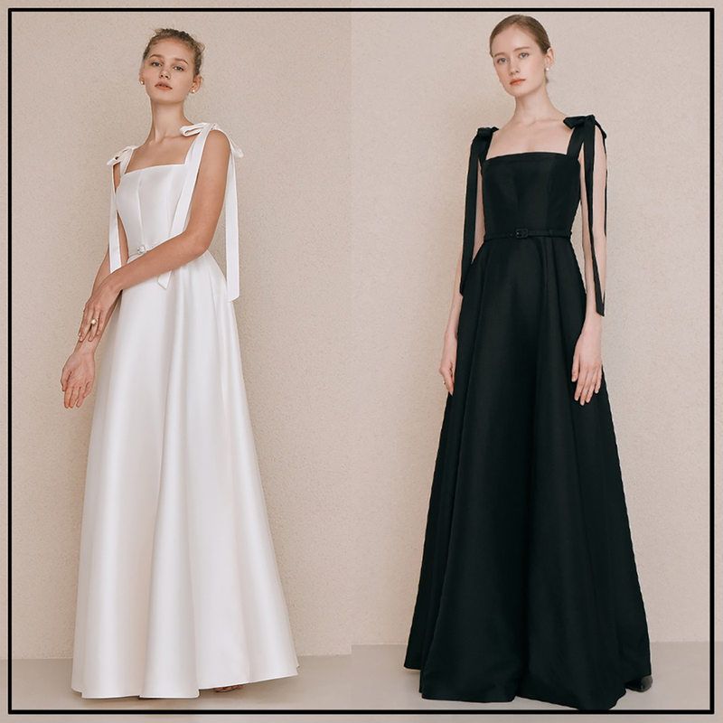 Simple Cross-border Travel Photography High-end Sense Light Temperament Korean-style Satin Sling Square Collar Wedding Dress Banquet Host Evening Dress