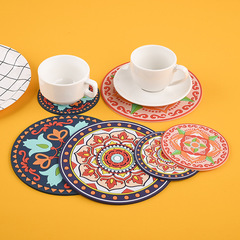 廠家熱銷民族風復古花型杯墊 軟膠隔熱墊大碗墊 耐熱餐桌墊批發