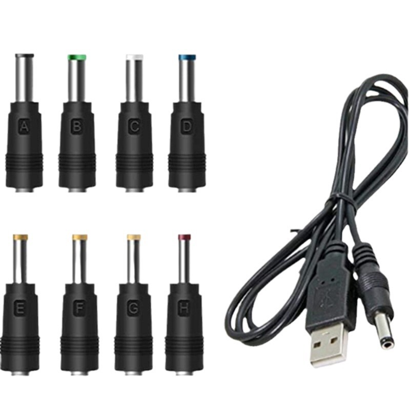 Venta al por mayor cabeza de conversión portátil juego de 8 piezas más cable USB 5,5*2,1 cabeza de conversión de energía multifunción cable USB