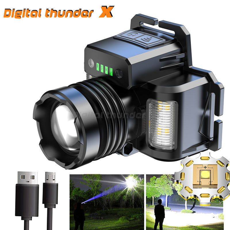 Noviembre nuevo faro de inducción láser blanco lámpara de minero de largo alcance recargable montado en la cabeza faro de advertencia de iluminación exterior largo continuado