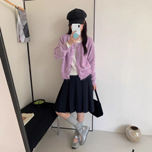 韩系多巴胺糖果色假两件薄款长袖针织衫女秋冬新款甜美拼接套头衫