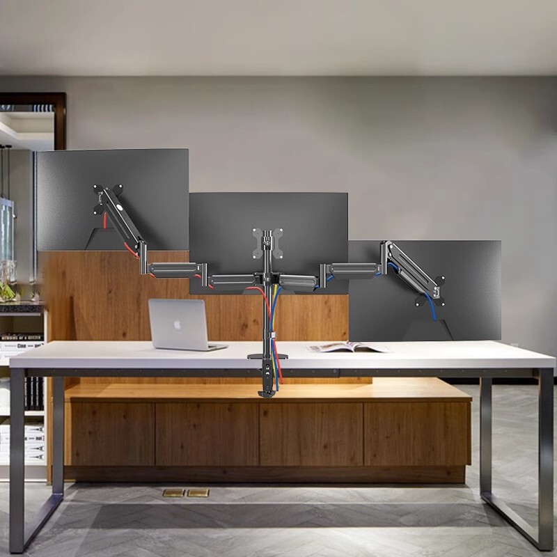 Three-screen monitor bracket computer desktop lifting bracket 3-screen splicing air pressure arm metal bracket 17-27 inch